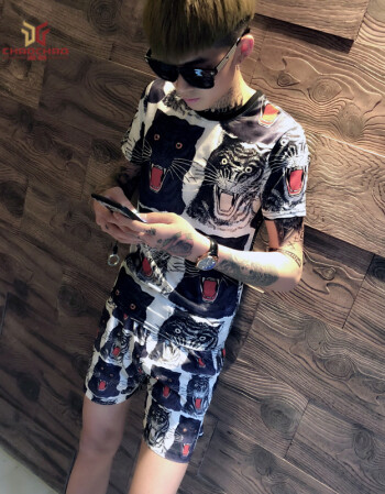 社会人套装精神小伙两件套快手红人网红夏季短袖同款潮男发型师修身