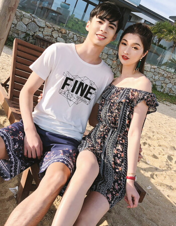 珂梵图qlz情侣装夏装2018新款韩版男女蜜月爱情时髦套装气质沙滩