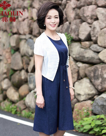俞兆林 妈妈夏装连衣裙两件套四十岁女人时尚披肩2018