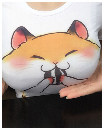 短袖3d动漫卡通搞笑表情修身紧身立体大胸妹子大眼睛短袖t恤女韩版