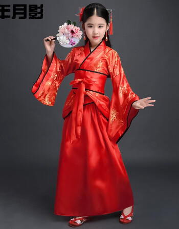 古装女汉服仙女服装儿童古筝演出表演服cos唐装写真服女新款 红色套装