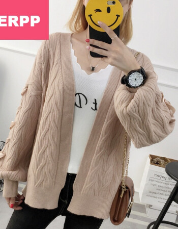 毛衣外套女装韩版宽松针织衫2018春季新款女装上衣学生 浅咖色毛衣