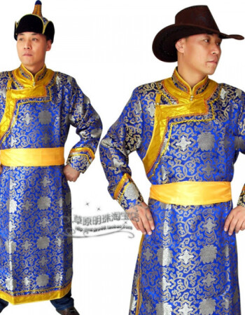 蒙古袍男士蒙古族演出服装 蒙古舞蹈服表演服 蒙古服装 宝石蓝 大号(l