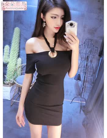 朵朵嘉儿ktv小姐工作服挂脖抹胸连衣裙2018夏夜店美女