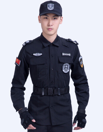 亚岩 保安服短袖套装夏装男黑色作训服薄款长袖物业保安制服透气保安