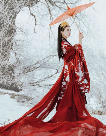 影楼摄影婚礼汉服华服古装婚服大红色汉唐婚嫁华丽拖尾女古装结婚 yfy