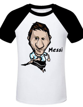 阿根廷 messi梅西 球衣队服 卡通q版 黑白插肩 l码