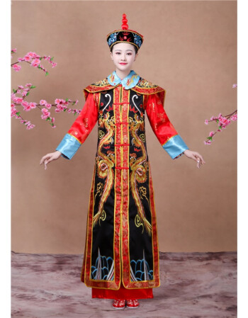 清朝古装宫廷皇帝皇后服装太子龙袍凤袍男女儿童汉服演出服装 黑色