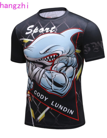 mma搏击格斗衣服 拳击泰拳短袖 健身训练综合防麿衣速干运动服 鲨鱼