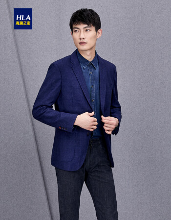 hla海澜之家时尚格纹休闲西服2018秋季新品平驳领单排扣单西男士hwxad