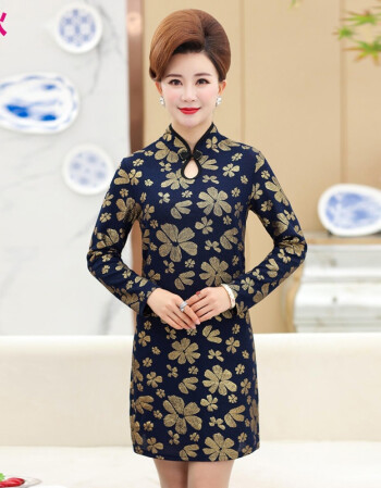 妈妈装春装新款旗袍中老年女装中长款连衣裙40-60岁女