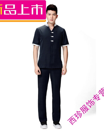 足浴技师服男2018新款夏酒店足疗按摩工作服养生馆美容师中袖套装 男
