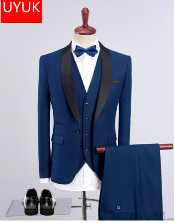 uyuk2018新款青果领男士西服三件套装宴会婚礼司仪主持人礼服三件套男