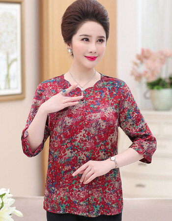 中老年女装真丝衬衫女长袖桑蚕丝t恤50-60岁妈妈装秋季衬衣奶奶装