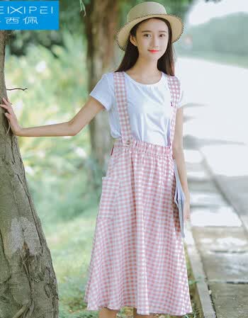 初中生高中生少女学院风少女2018新款韩版夏季清新吊带裙两件套中学生