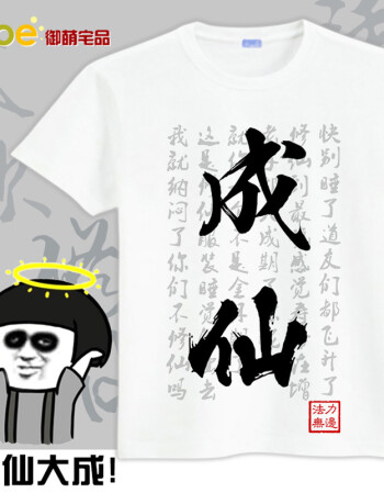 三生修仙 法力无边 恶搞表情包 文字t恤 透气短袖