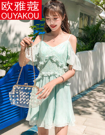欧雅蔻 性感小吊带裙2018夏季新款海边度假荷叶边短裙