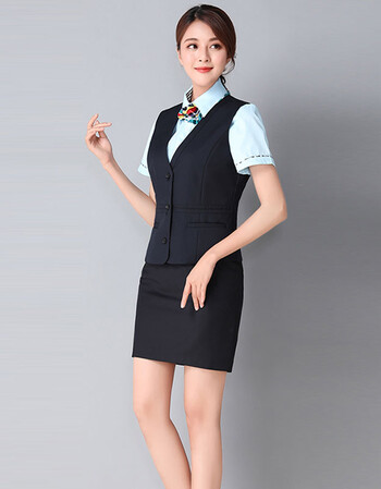 剑貂(jiandiao)新款邮政储蓄开衫工作服女马甲夹湖蓝一步裙短裙毛衣工编织银行教程邮局图片