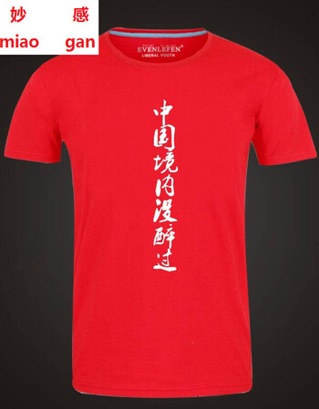 启妙感 中国境内没醉过t恤半截袖体恤男士个性文字恶搞衣服大码短袖