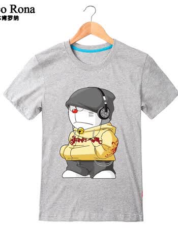 卡通动漫男装叮当猫短袖t恤加肥加大码男款体恤衫班服