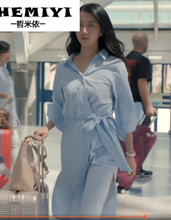 洛芊归去来唐嫣缪盈许龄月同款衣服蓝色七分荷叶袖连衣裙女 浅蓝色 m