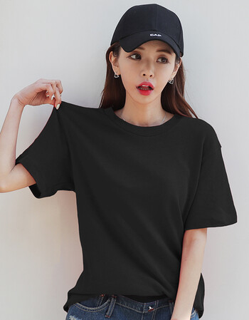 女宽松半袖棉质t恤休闲宝蓝色宽宽版松体桖 黑色(短袖) 2xl 标准码125
