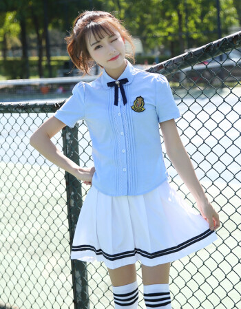 校服夏季英伦套装中学生班服韩版jk制服学生服 女蓝色衬衫 白色短裙
