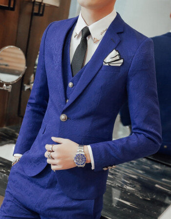 2018韩版男礼服新郎伴郎西装三件套修身婚宴红色男士休闲西服套装