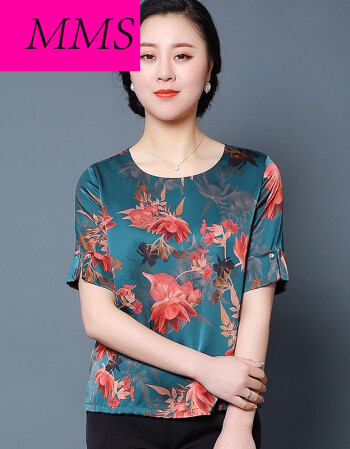 迈魅斯妈妈夏装重磅真丝上衣t恤女短袖t宽松桑蚕丝中老年2018新款