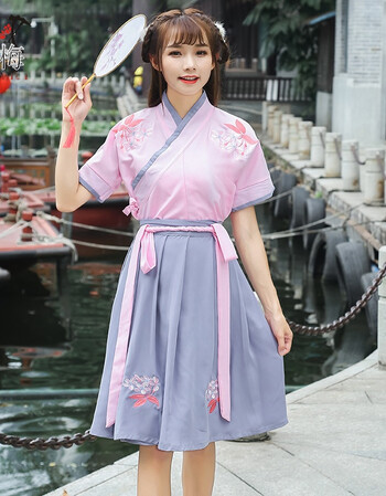 中国风女装日常改良汉服女古装演出服装绣花交领齐腰襦裙古风衣服aa