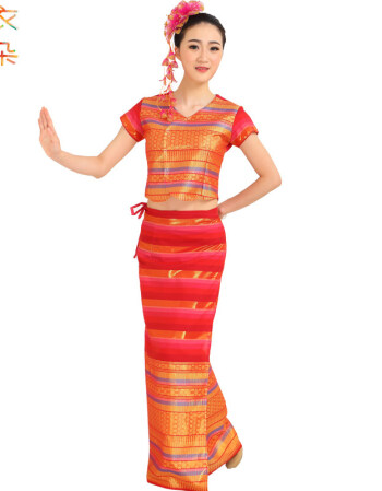 装短袖傣族服装云南民族服饰泼水节筒裙服饰舞台装女装 大红色不包括