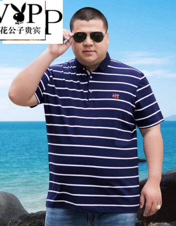 花花公子贵宾胖子短袖男宽松加肥加大t恤中年男装夏季