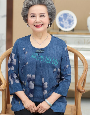 中老年人女装春装衬衫60-70岁老人衣服奶奶衬衫短袖上衣夏季套装 中袖