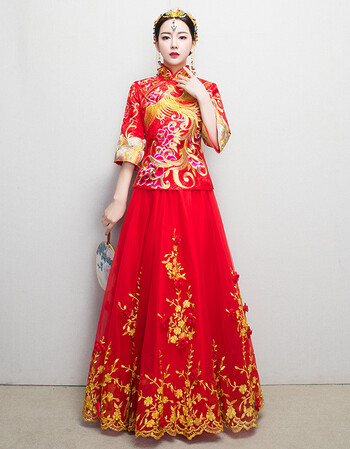 秀禾服新娘秋季2018新款结婚敬酒服显瘦喜服长款龙凤褂红色嫁衣女