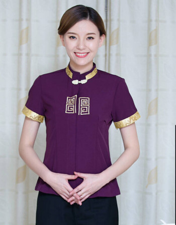 小炒烧烤饭店制服餐饮农家乐茶楼服务员工服夏装酒店前厅人员上衣 浅