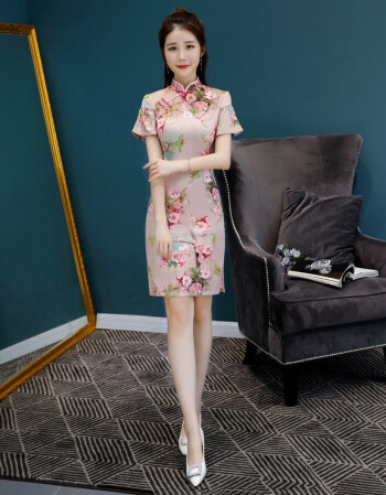 旗袍少女清新淡雅中国风短款显瘦丝绸性感时尚改良版日常连衣裙夏