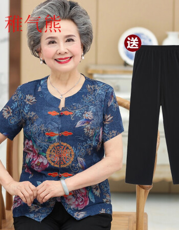 稚气熊奶奶装唐装中老年人女装夏装套装老人太太衣服60岁70妈妈夏天两
