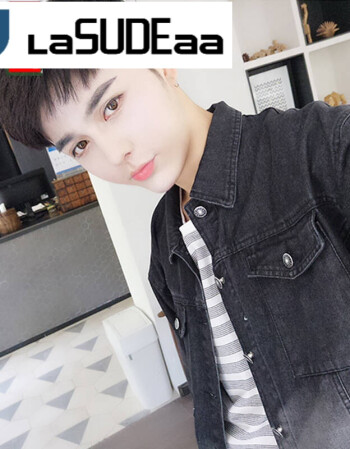 lasudraa牛仔衣男潮日系男生上衣服外套破洞褂子茄克衫夏天中学生飞行