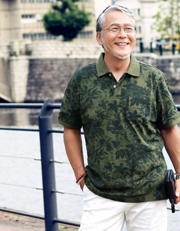 夏季短袖男中年爸爸夏装t恤纯棉翻领印花半袖爷爷中老年人男装 绅士绿