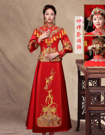 秀禾服新娘中式婚纱礼服2018新款夏季薄款秀和服中袖古装流苏绣和