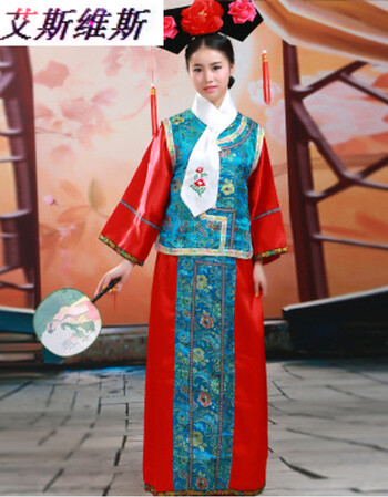 格格皇后妃子宫女甄嬛传宫廷戏服大码旗装 蓝色(衣服 旗头 手帕 围领)