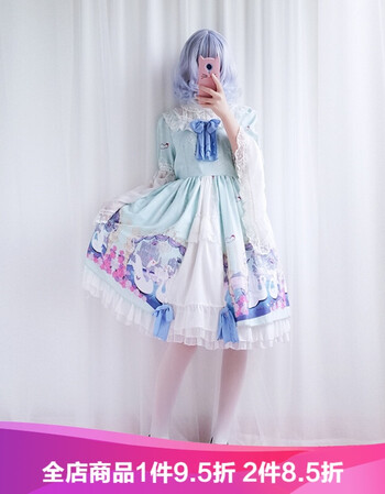 古莱登天鹅湖主题印花lolita小洋装萌妹洛丽塔公主华丽复古长袖op