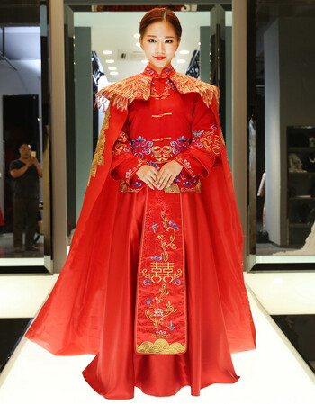 秀禾服新娘2018新款中式婚纱抖音同款长拖尾凤冠霞帔结婚古装嫁衣