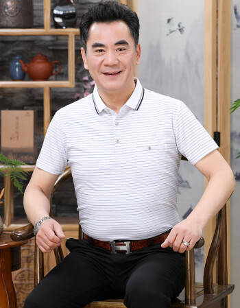 爸爸装夏装新款中年男棉质休闲短袖t恤中老年商务男装 1623-85182白色