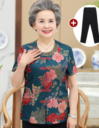 奶奶装夏装套装中老年女装老太太装60-70-80岁两件套老人短袖衣服
