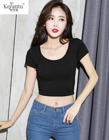 珂梵图露脐短袖女短款t恤夏2018新款韩版修身性感紧身