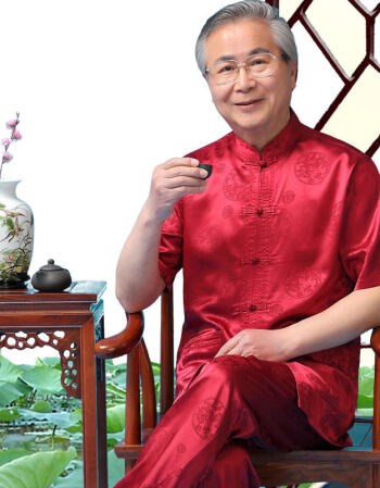 爸爸夏装套装汉服爷爷夏季衣服短袖唐装男中老年老人50-60-70岁 圆龙