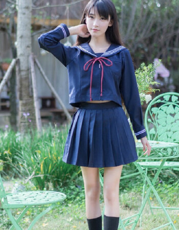 水手服套装关西襟百褶裙日系可爱学生装jk制服毕业班服学院海军风 全