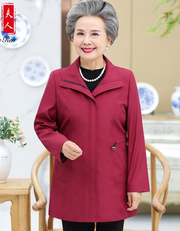 秋夫人(qiufuren)中老年薄款风衣外套中长款秋冬奶奶装女士上衣服饰