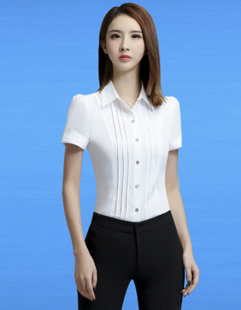 薄 短袖修身职业女装白衬衫办公室女士ol衬衫工作服批发 白色衬衫 l